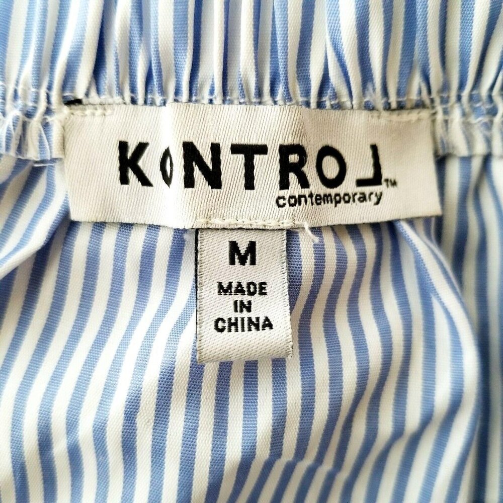 Kontrol Contemporary Blue & White Stripe Off-Shoulder 3/4 Sleeve Blouse Medium - Picture 8 of 13